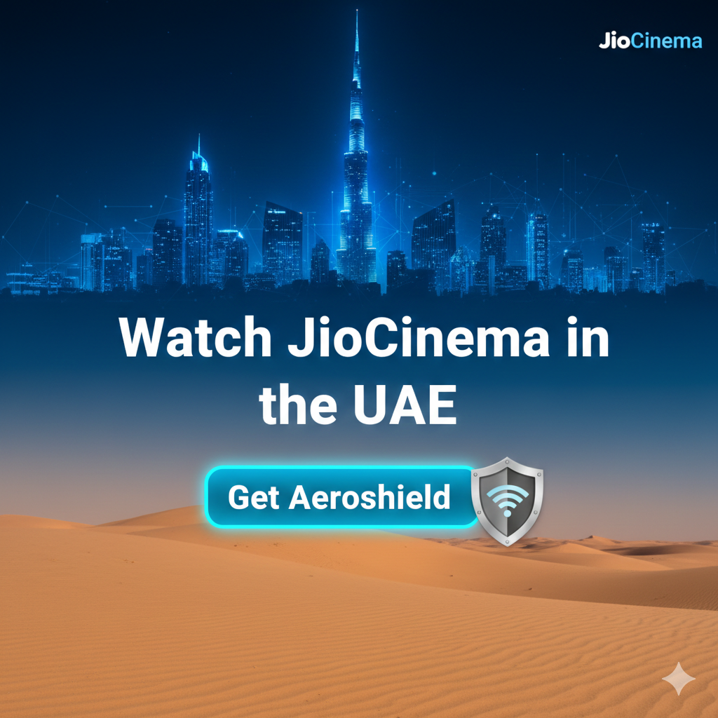 Watch JioCinema in UAE, JioHotstar UAE, Unblock JioCinema Dubai, T20 World Cup 2026 live UAE, IPL 2026 UAE, Aeroshield Smart DNS, Best VPN for JioCinema, Indian TV in UAE, Etisalat JioCinema, du JioCinema unblock, 4K Cricket Streaming, JioCinema Premium UAE, Indian Diaspora Dubai, How to watch Indian TV abroad.
